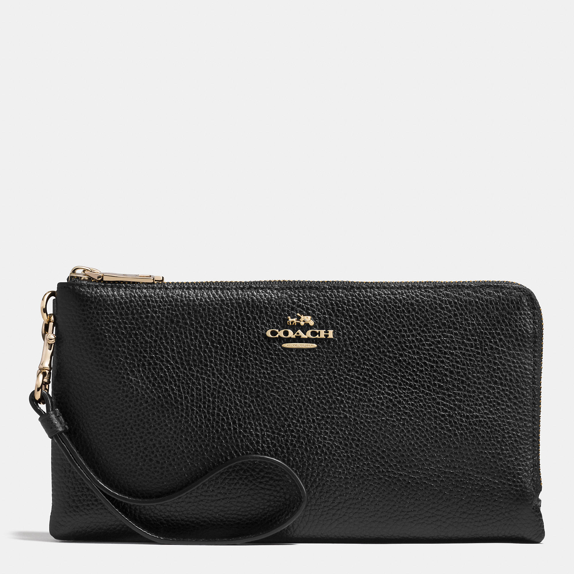 Portable Multi-Function Coach Double Zip Wallet In Pebble Leather | Coach Outlet Canada